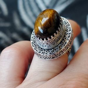 New Tiger Eye Antique Design 925 Silver Statement Ring.